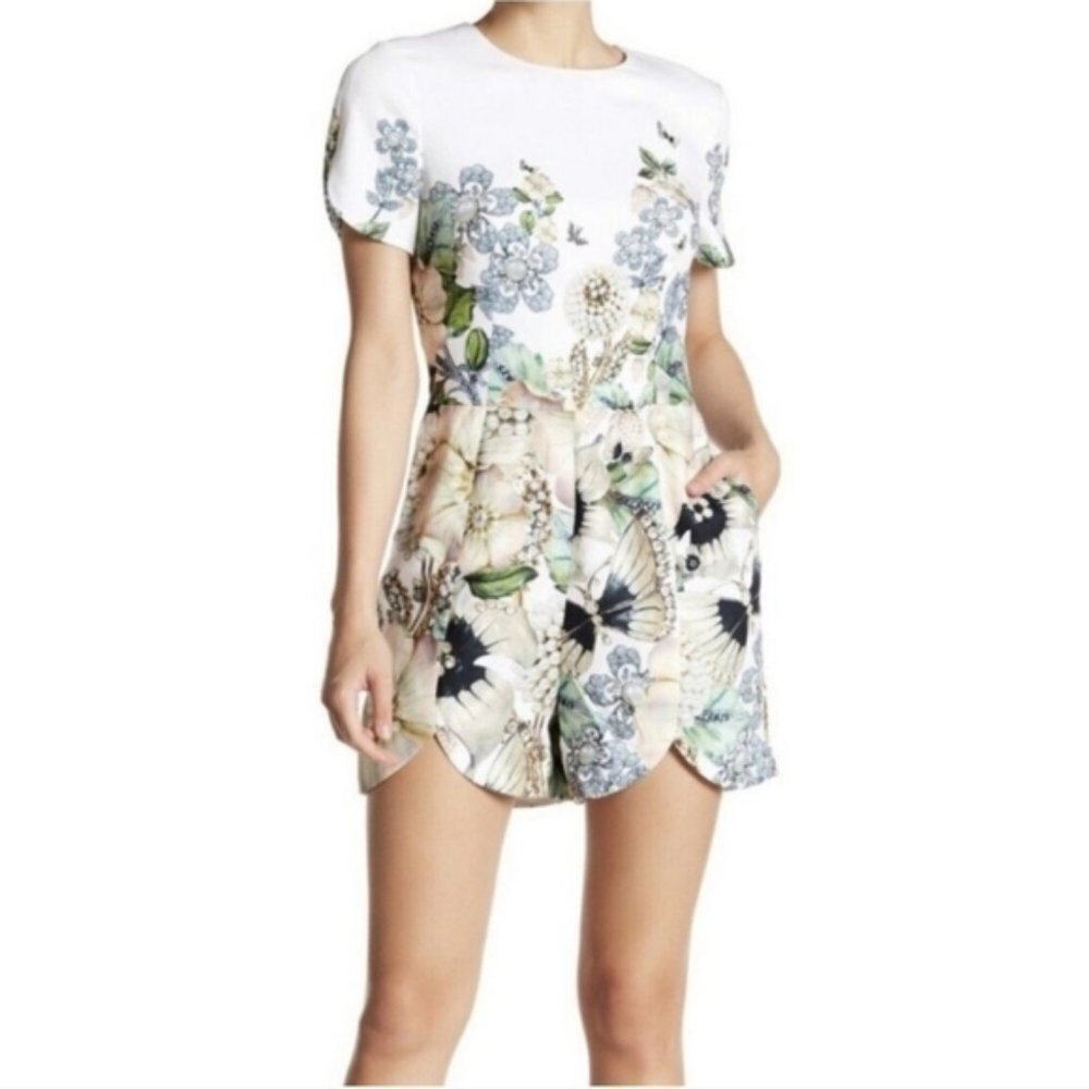 Ted Baker Gilliay White Floral Gem Garden Print Romper Women's Size Ted 1/ US 4